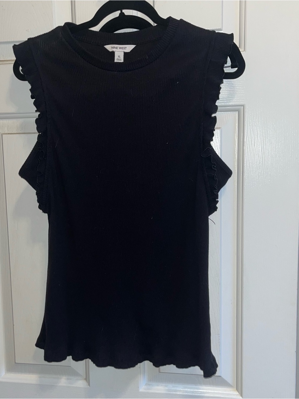 Nine West Black Ribbed Tank with Ruffle Trim
